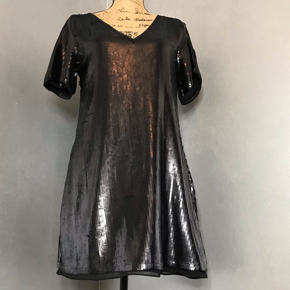 AS by DF Geneva Black Sequin Shift Dress - Small